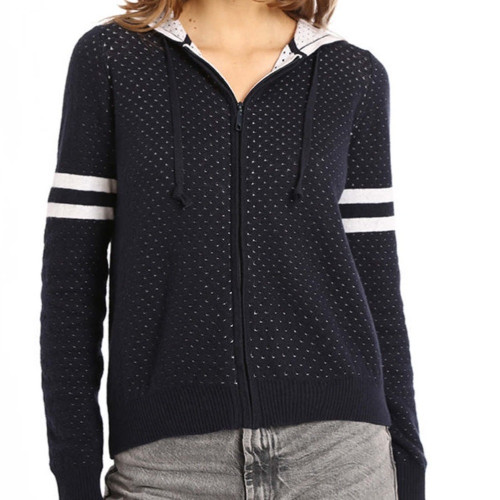NWOT Minnie Rose Navy Zip-Up Hoodie with White Stripes
